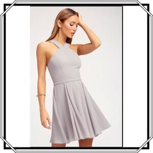 Lulu’s Gray Forevermore Skater Dress Halter Size M Gauzy Hoco Bridesmaid